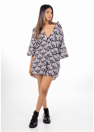 LOLA BLACK PRINTED BAGGY SHIRT DRESS